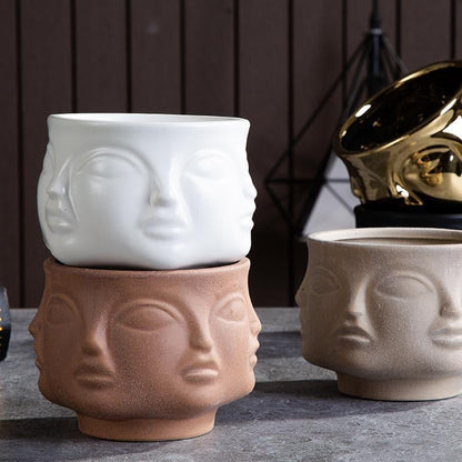 Ceramic Sculptural Vases & Plant Pots with Artistic Face-Inspired Designs