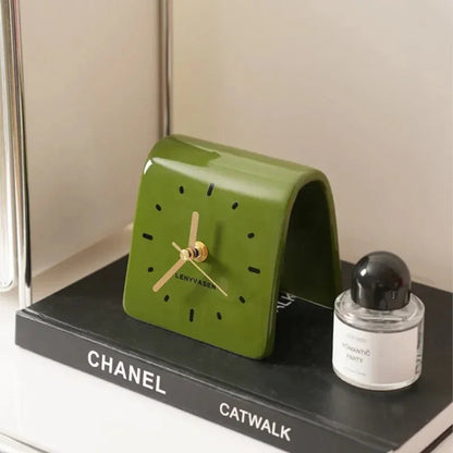 Ceramic Table Clock with Arched Case for Desk and Dresser