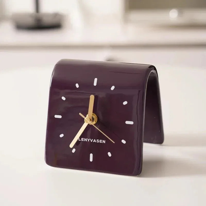 Ceramic Table Clock with Arched Case for Desk and Dresser