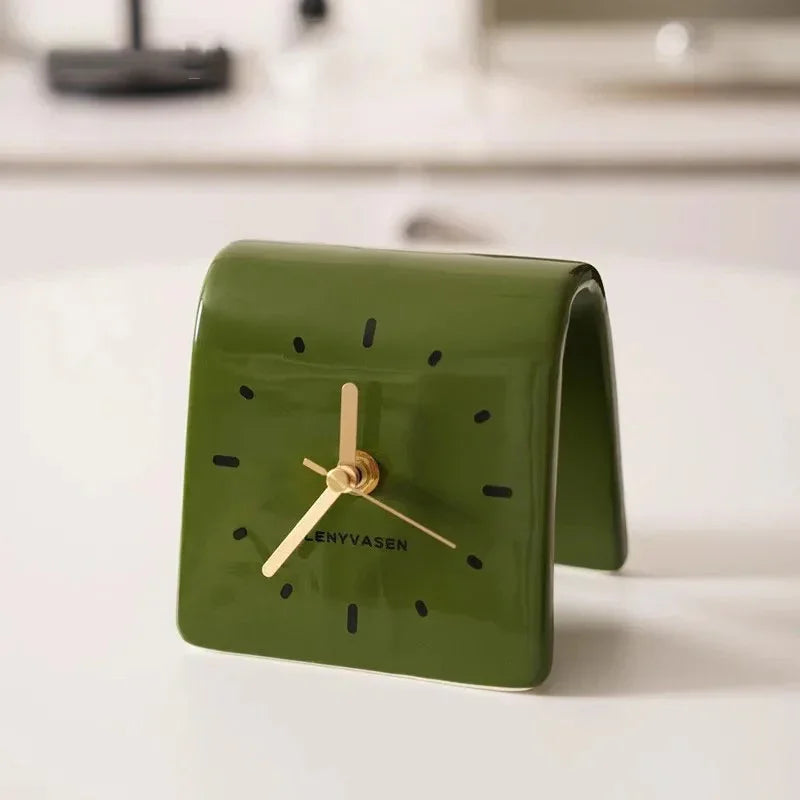 Ceramic Table Clock with Arched Case for Desk and Dresser