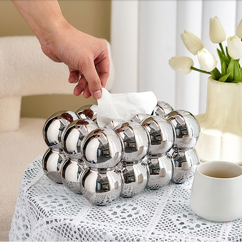 Ceramic Tissue Box with Playful Spherical Design