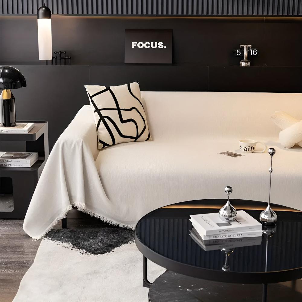 Chenille Sofa Cover with Tassel Trim for Stylish Furniture Protection