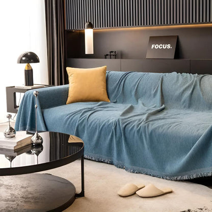Chenille Sofa Cover with Tassel Trim for Stylish Furniture Protection