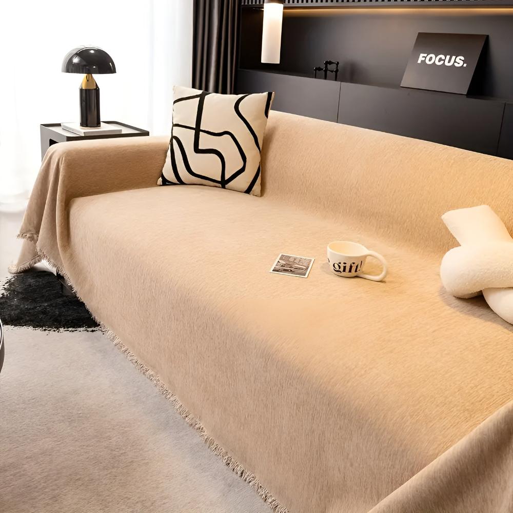 Chenille Sofa Cover with Tassel Trim for Stylish Furniture Protection