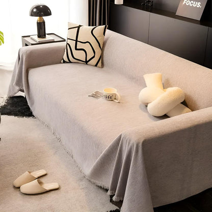 Chenille Sofa Cover with Tassel Trim for Stylish Furniture Protection