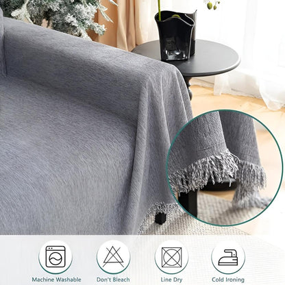Chenille Sofa Cover with Tassel Trim for Stylish Furniture Protection