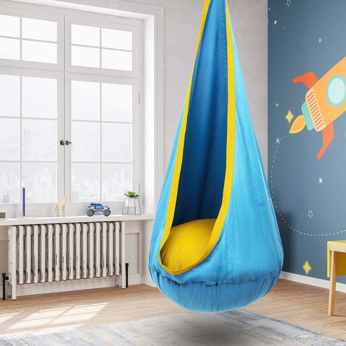 Children’s Hanging Swing Sofa with Inflatable Cushion for Indoor and Outdoor Use