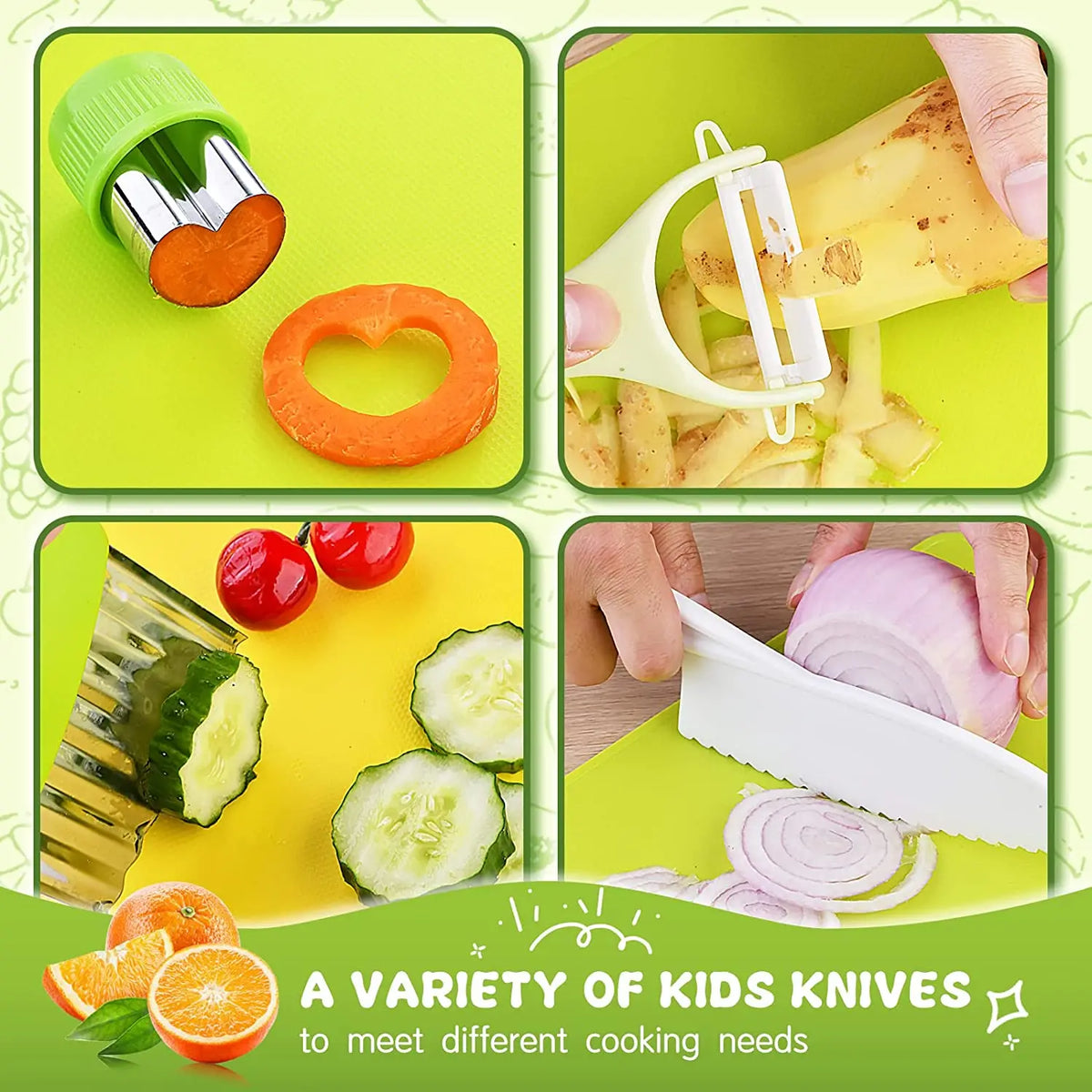 Children’s Kitchen Tool Set with Wooden Knives, Cutters and Baking Tools