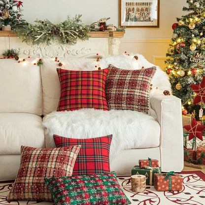 Christmas Snowflake Cushion Cover with Festive Patchwork Design