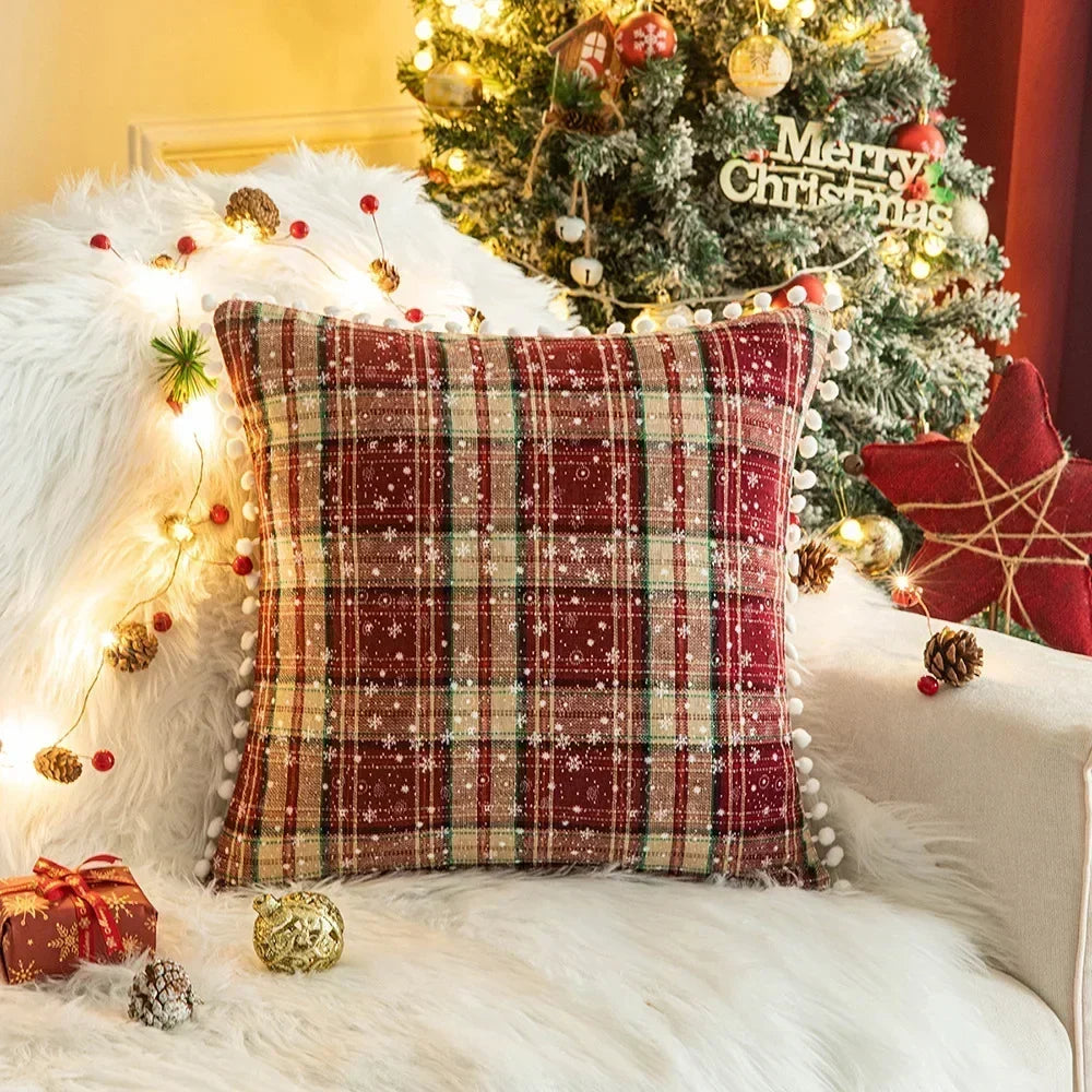 Christmas Snowflake Cushion Cover with Festive Patchwork Design