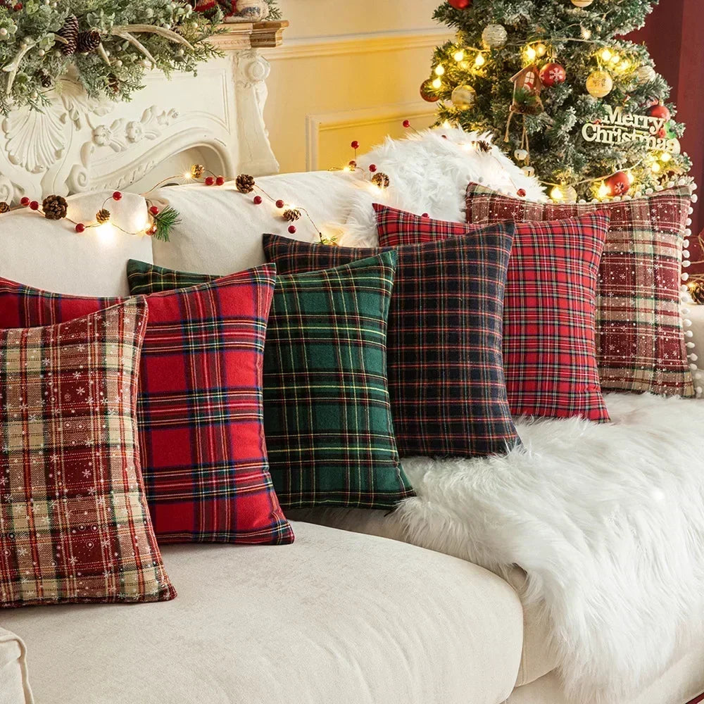 Christmas Snowflake Cushion Cover with Festive Patchwork Design