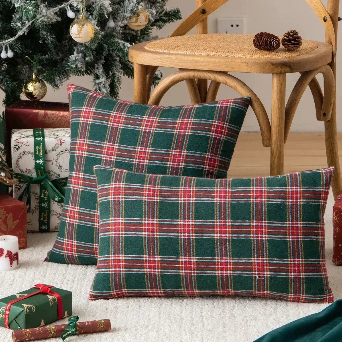 Christmas Snowflake Cushion Cover with Festive Patchwork Design