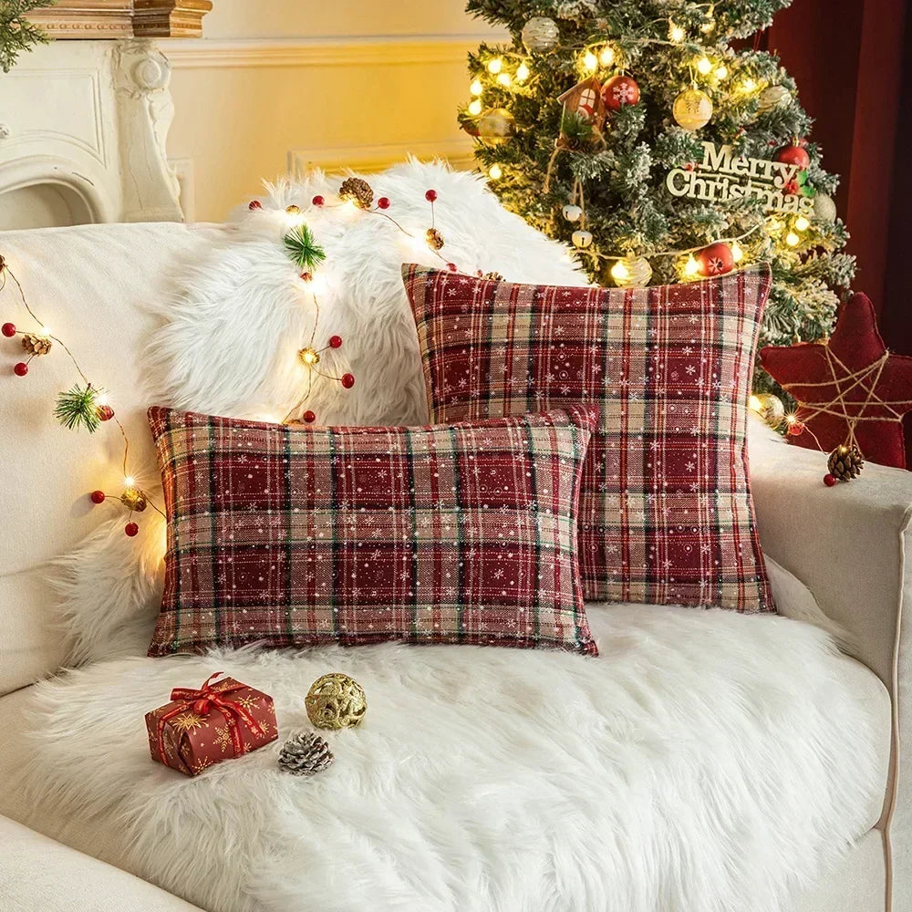 Christmas Snowflake Cushion Cover with Festive Patchwork Design