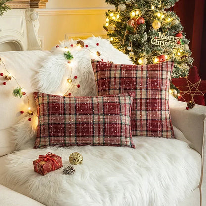 Christmas Snowflake Cushion Cover with Festive Patchwork Design