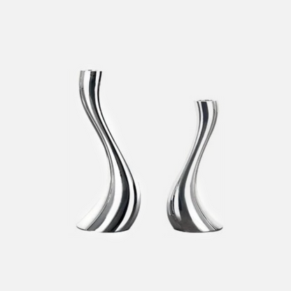 Chrome Stainless Steel Candle Holders with Elegant Wave Design