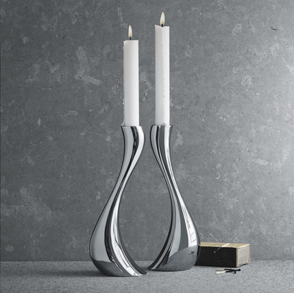 Chrome Stainless Steel Candle Holders with Elegant Wave Design