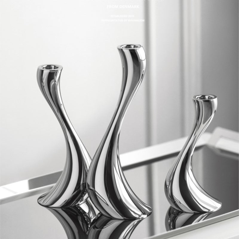 Chrome Stainless Steel Candle Holders with Elegant Wave Design