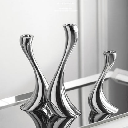 Chrome Stainless Steel Candle Holders with Elegant Wave Design