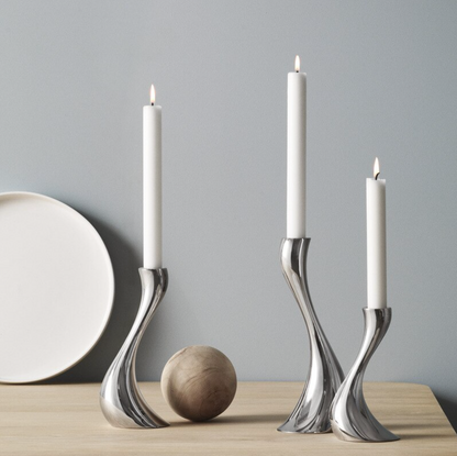Chrome Stainless Steel Candle Holders with Elegant Wave Design