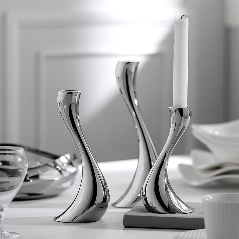 Chrome Stainless Steel Candle Holders with Elegant Wave Design
