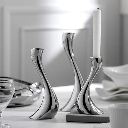 Chrome Stainless Steel Candle Holders with Elegant Wave Design