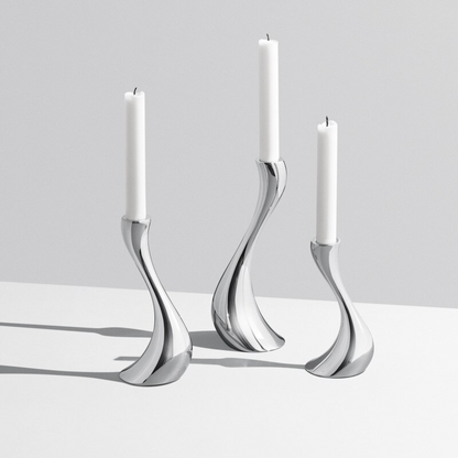 Chrome Stainless Steel Candle Holders with Elegant Wave Design
