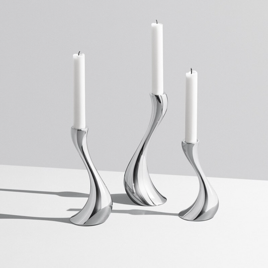 Chrome Stainless Steel Candle Holders with Elegant Wave Design