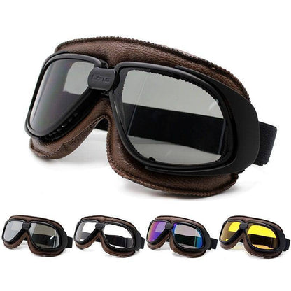 Classic Pilot Biker Goggles with Vintage Design and Multiple Lens Colours
