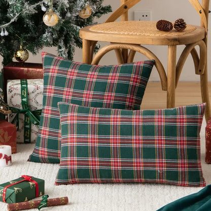 Classic Plaid Christmas Cushion Cover with Soft Velvet Finish