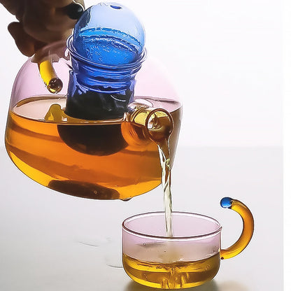 Colourful Borosilicate Glass Tea Set with Artistic Design
