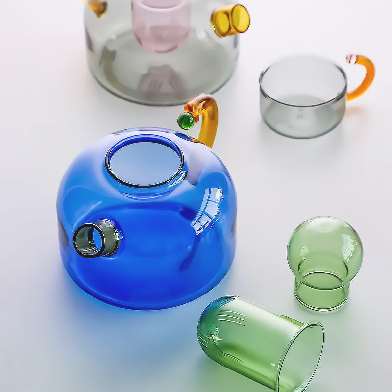 Colourful Borosilicate Glass Tea Set with Artistic Design