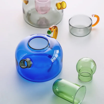Colourful Borosilicate Glass Tea Set with Artistic Design