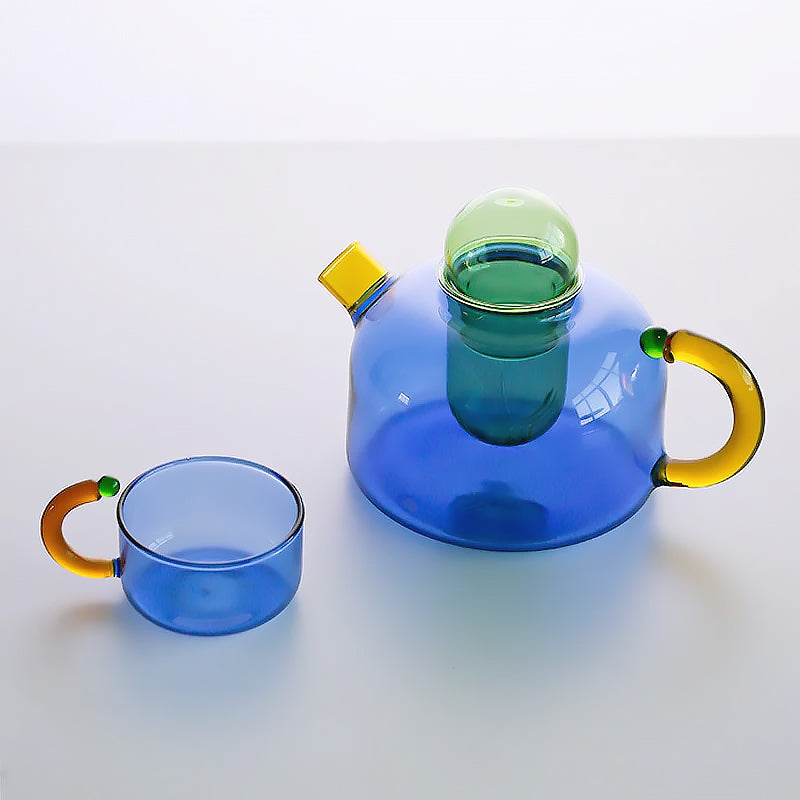 Colourful Borosilicate Glass Tea Set with Artistic Design