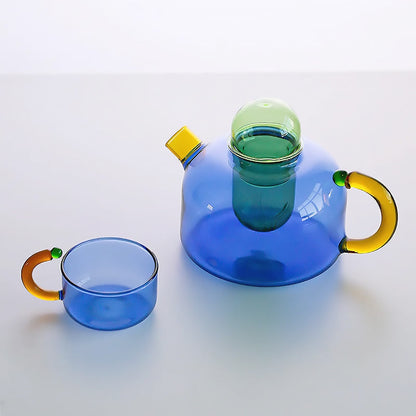Colourful Borosilicate Glass Tea Set with Artistic Design