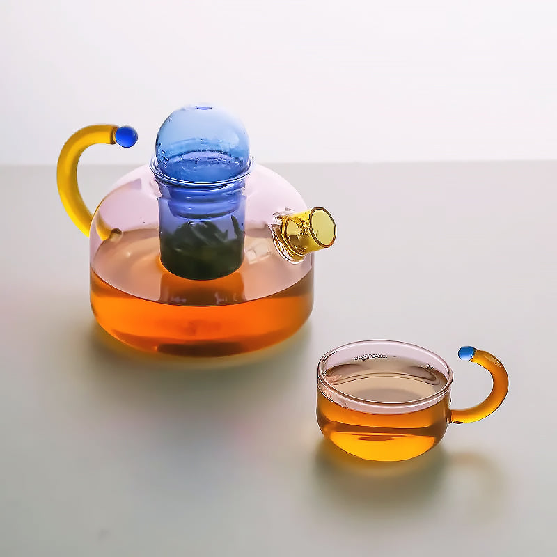 Colourful Borosilicate Glass Tea Set with Artistic Design