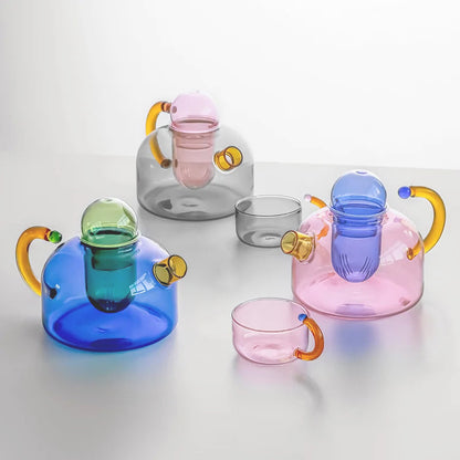 Colourful Borosilicate Glass Tea Set with Artistic Design