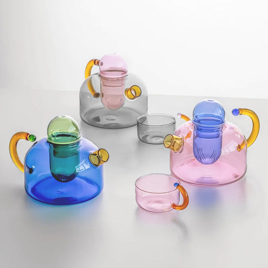 Colourful Borosilicate Glass Tea Set with Artistic Design