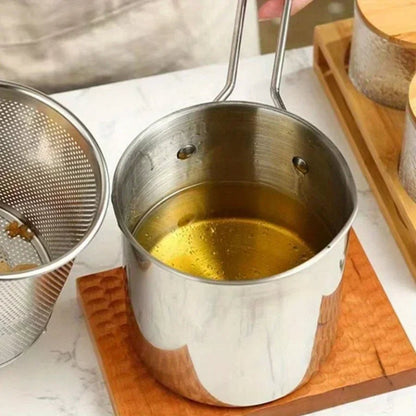 Compact 304 Stainless Steel Stovetop Fryer with Drain Basket and Ergonomic Handle