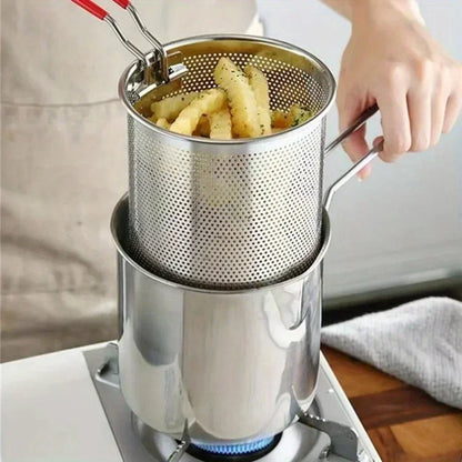 Compact 304 Stainless Steel Stovetop Fryer with Drain Basket and Ergonomic Handle