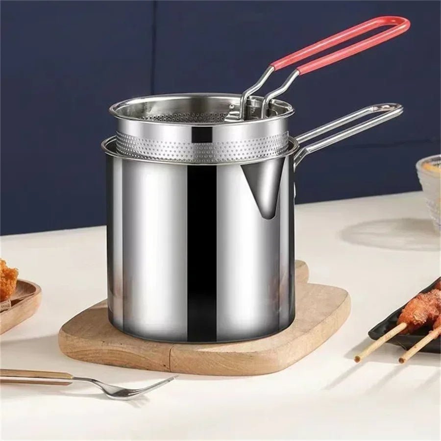 Compact 304 Stainless Steel Stovetop Fryer with Drain Basket and Ergonomic Handle
