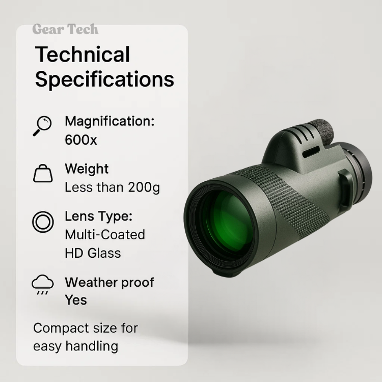 Compact 600x Ultra-Zoom Monocular with HD Glass Lens