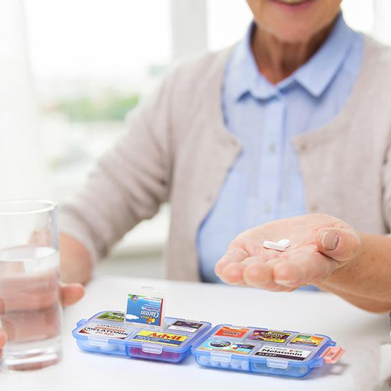 Compact Travel Pill Organiser with 10 Compartments and Labels