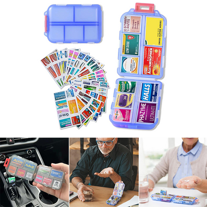 Compact Travel Pill Organiser with 10 Compartments and Labels