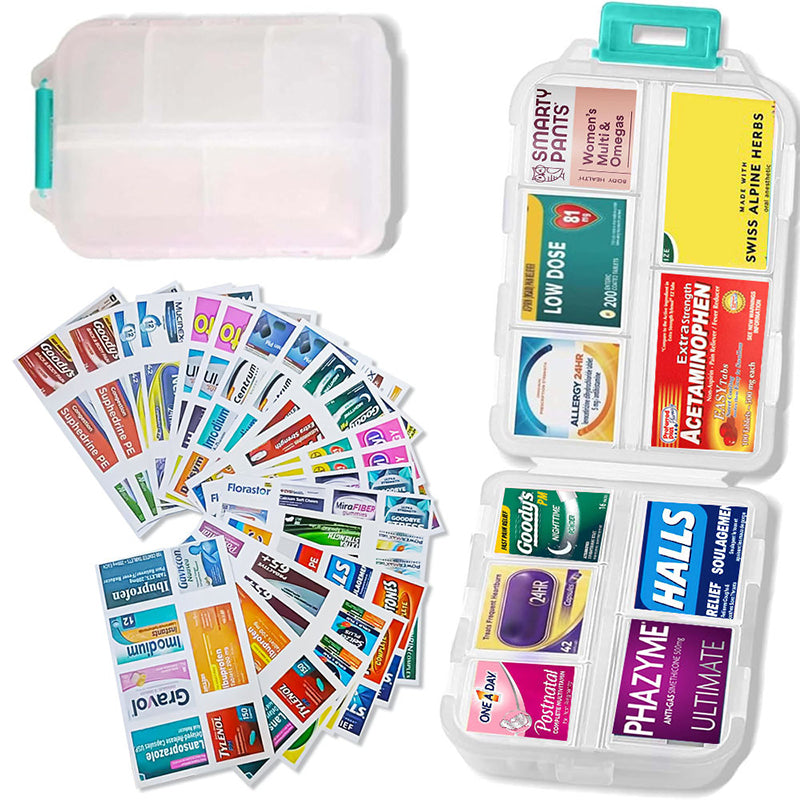 Compact Travel Pill Organiser with 10 Compartments and Labels