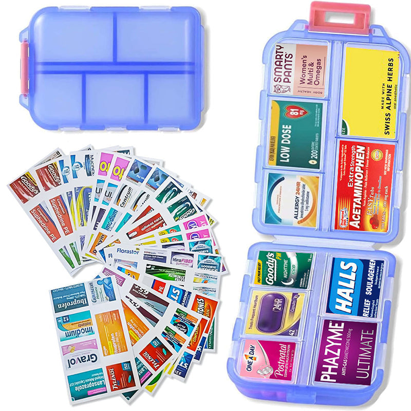 Compact Travel Pill Organiser with 10 Compartments and Labels