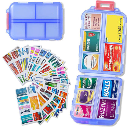 Compact Travel Pill Organiser with 10 Compartments and Labels