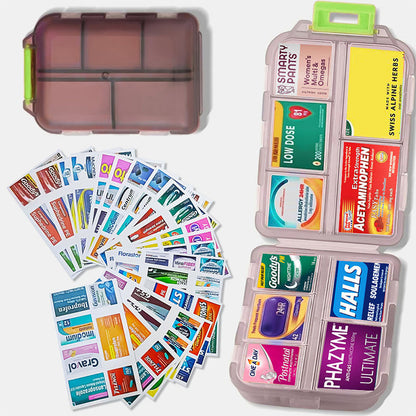 Compact Travel Pill Organiser with 10 Compartments and Labels