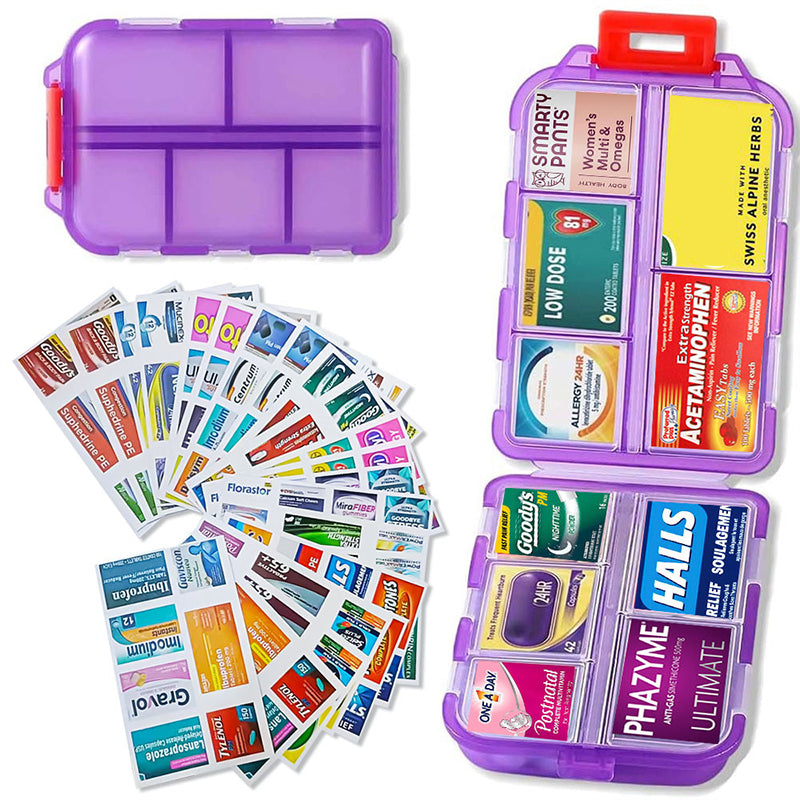 Compact Travel Pill Organiser with 10 Compartments and Labels