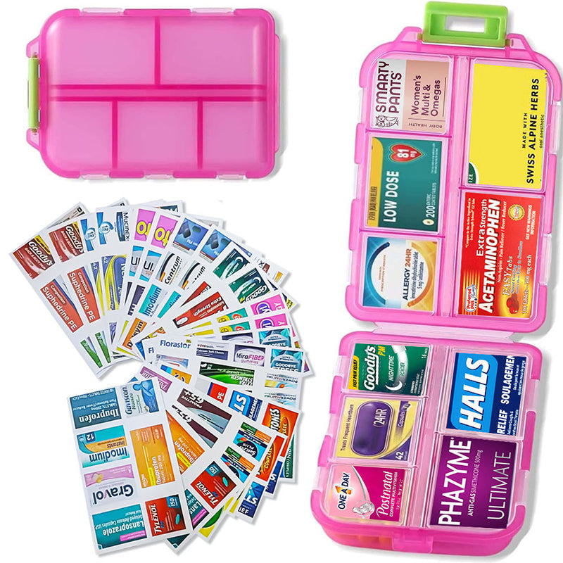 Compact Travel Pill Organiser with 10 Compartments and Labels