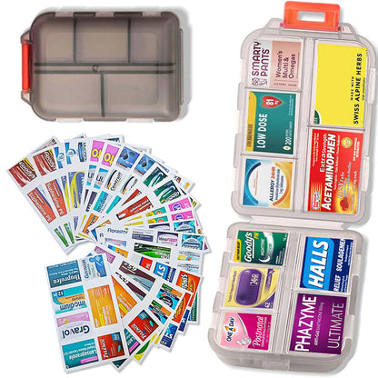 Compact Travel Pill Organiser with 10 Compartments and Labels